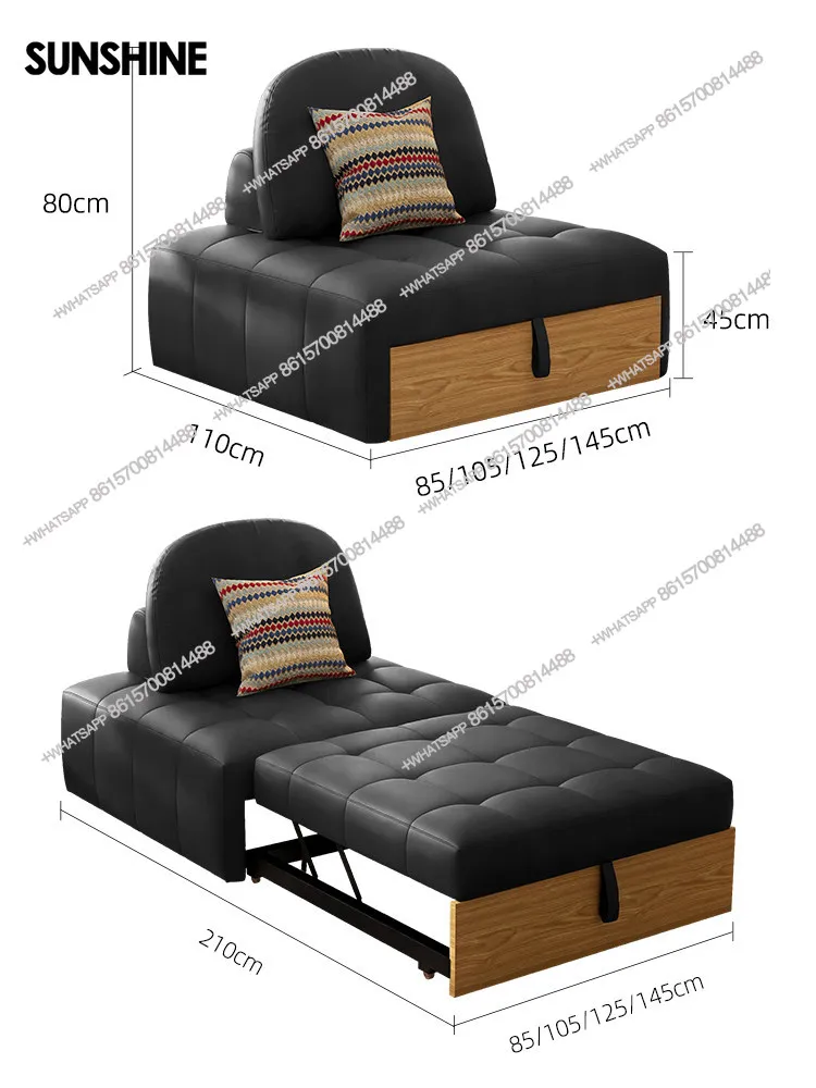 Vintage leather single bed Japanese living room small room cream style pull-out dual-purpose
