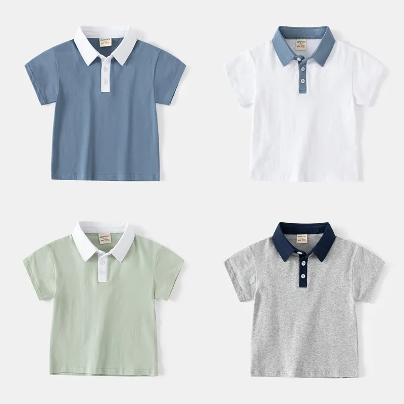 

Children's Short SleeveTT-shirt Children's Summer Clothing Wholesale New Solid Color Boys' Lapel Short SleevepoloFashionable Shi