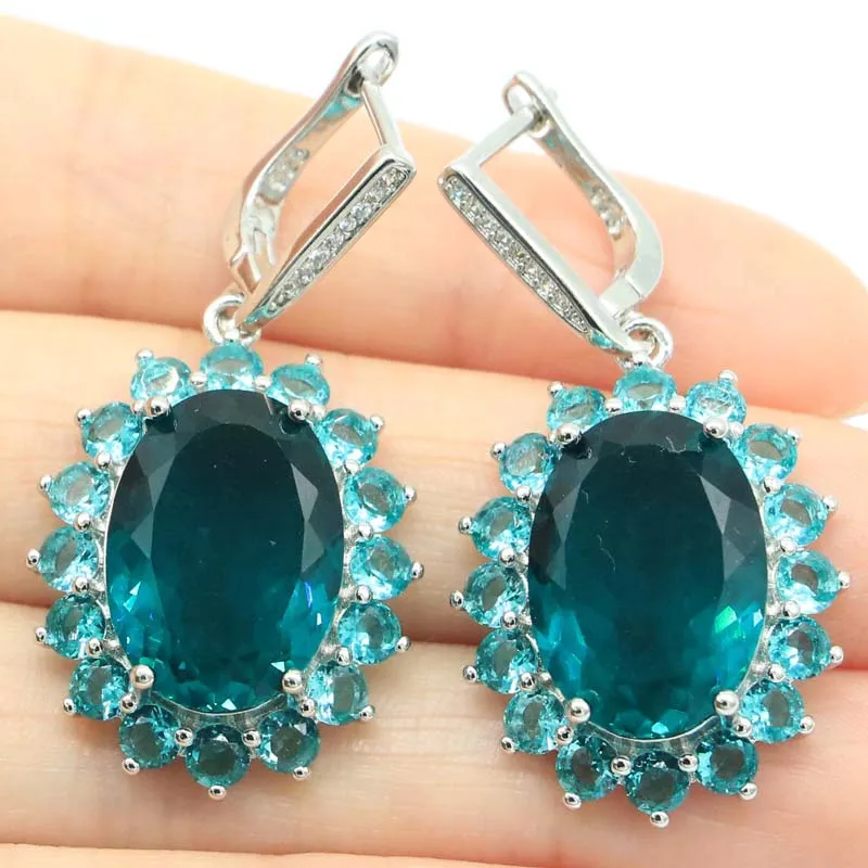 

Buy 5 Get 1 Free 45x218mm 11.6g Blue Aquamarine CZ Women Gift Silver Dangle Earrings