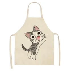 1 Pcs Kitchen Apron Animals Cute Cartoon Cat Sleeveless Cotton Linen Aprons for Women Home Cleaning Tools Aprons for Woman