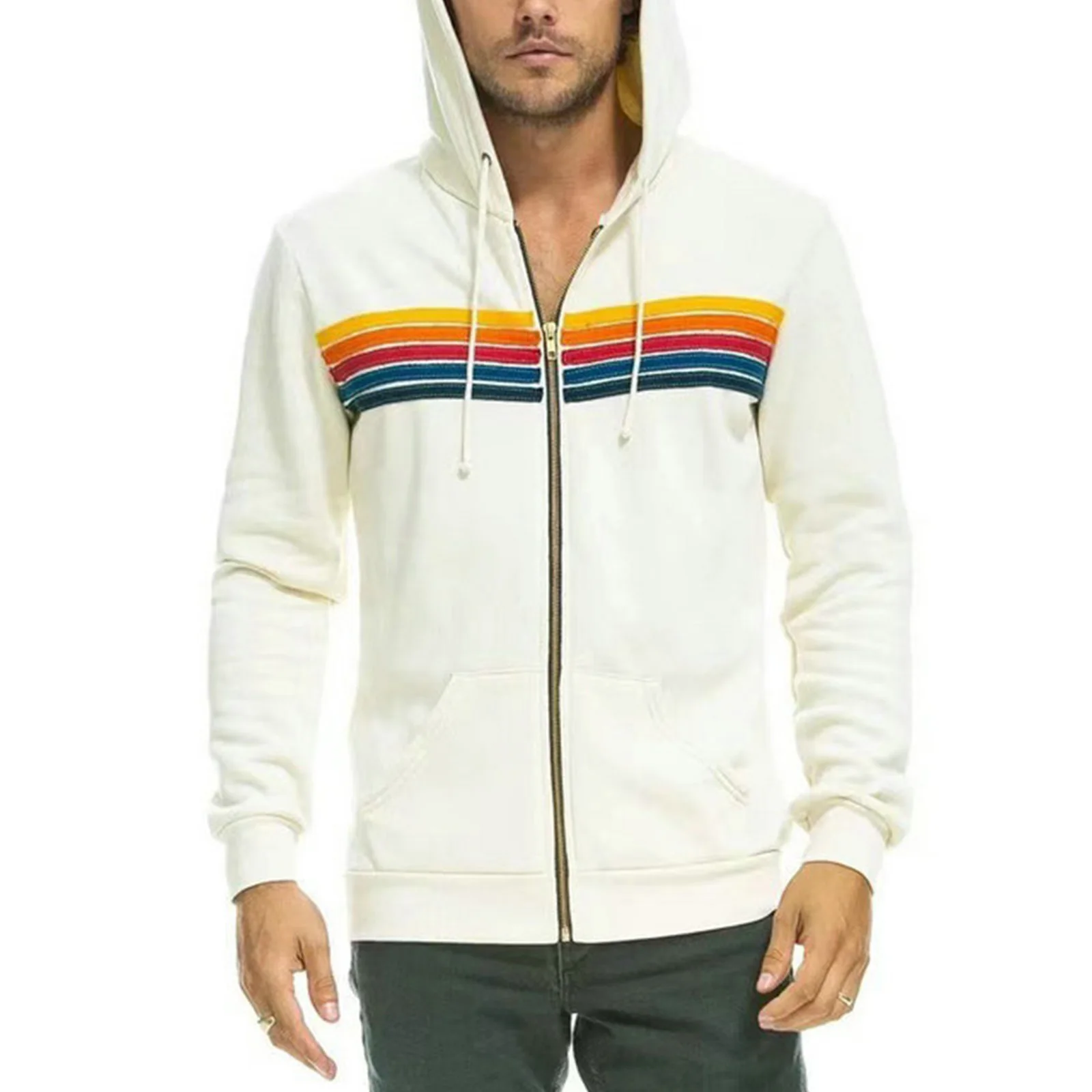 2024 New Man Hoodies Couples Fashion Rainbow Stripe Zipper Hoodie Aviator Nation Long Sleeve Women\'s Hoodie