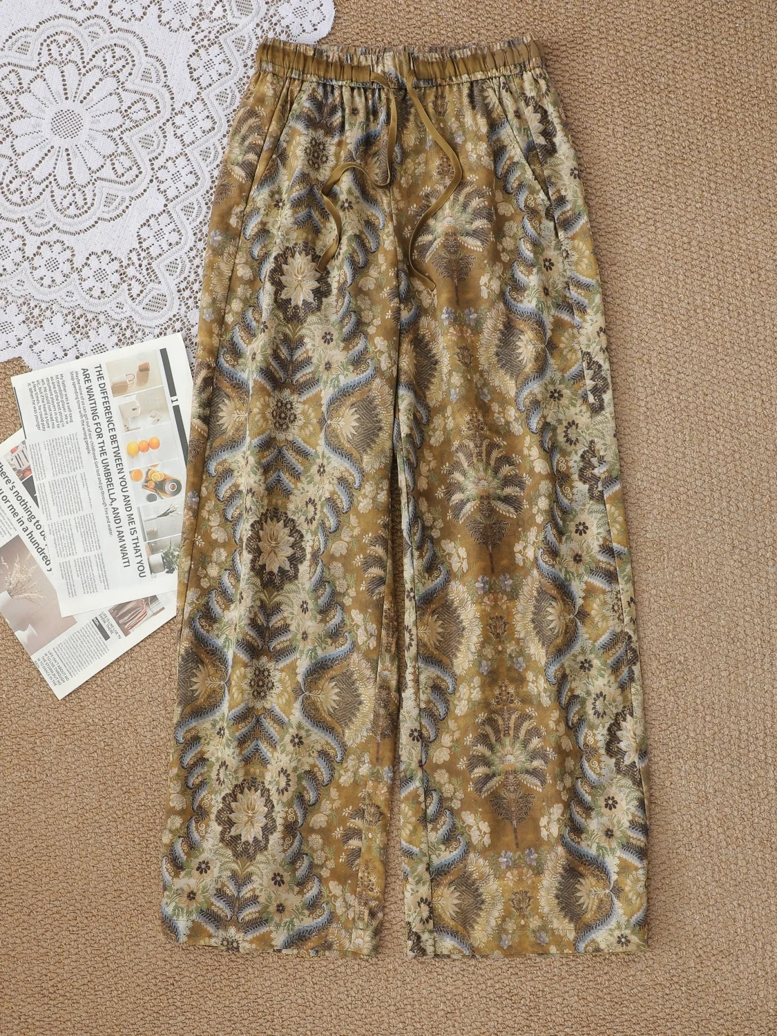 Bohemian Print Cotton Linen Wi - Linen Pant Wide 评论和价格