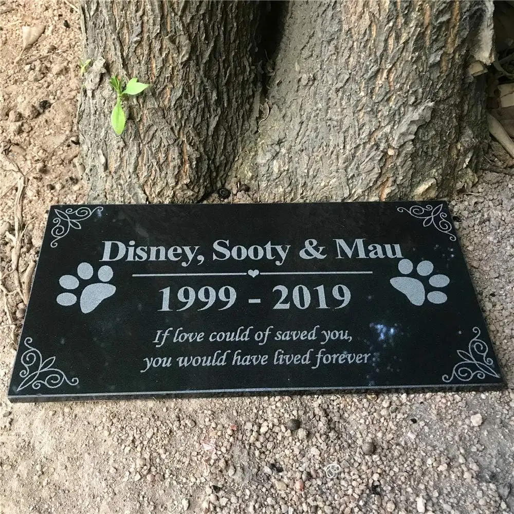 Granite Pet Memorial Stones, Personalized Pet Grave Markers for Dogs or Cats, Outdoor or Indoor Headstones,12'' x 6''