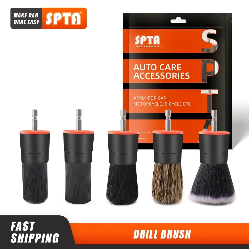 SPTA 5PCS Mix Bristle Detail Brush Attachment Set Power Scrubber Cleaning Kit for Cordless Drill