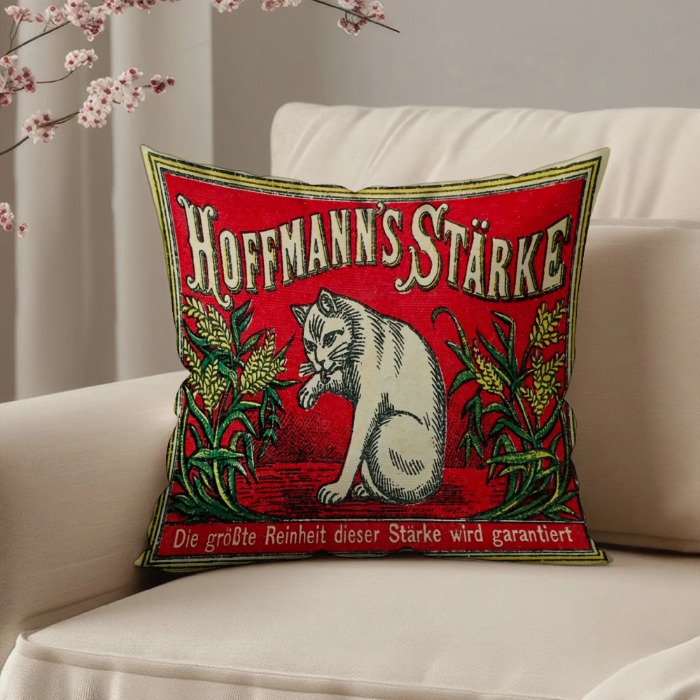 Square Throw Pillow Cover Red Vintage Hoffmanns Starke Cat And Corn Print Decorative Cushion Case For Living Room Sofa Bedroom H
