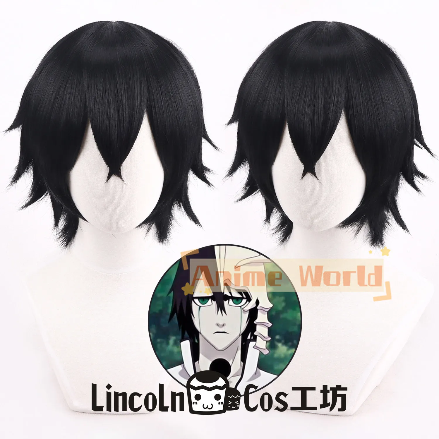 Anime Ulquiorra Cifer Cosplay Wig Halloween Carnival Party Props Synthetic Hair Heat Resistant Fiber + Wig Cap