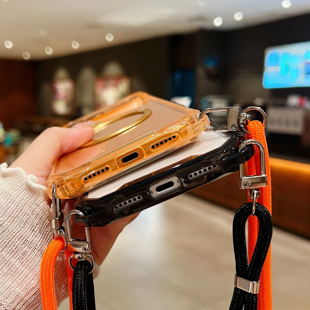 حافظة كروس بودي مضادة للخسارة من النايلون حافظة مغناطيسية شفافة لهاتف آيفون 17 16 برو ماكس 15 14 13 12 11 لغطاء حزام الكتف Magsafe