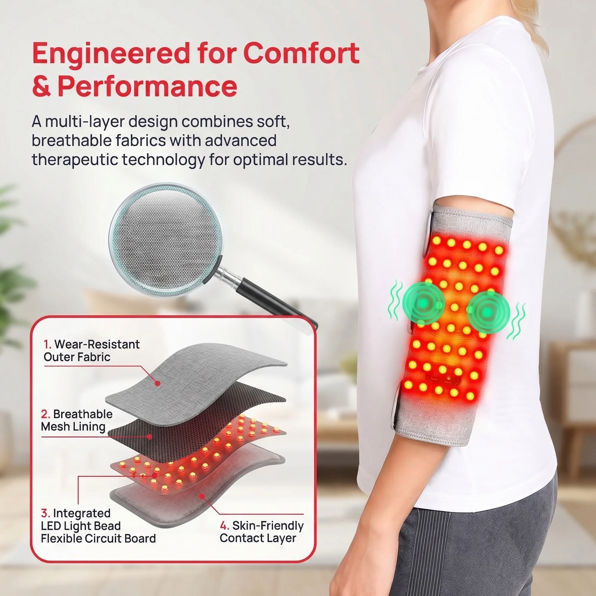 

660 and 850nm Near Infrared Light Devices Knee Pad Brace 3 In 1 Heating Shoulder Elbow Joint Massager Thermal Massage Belts Pads