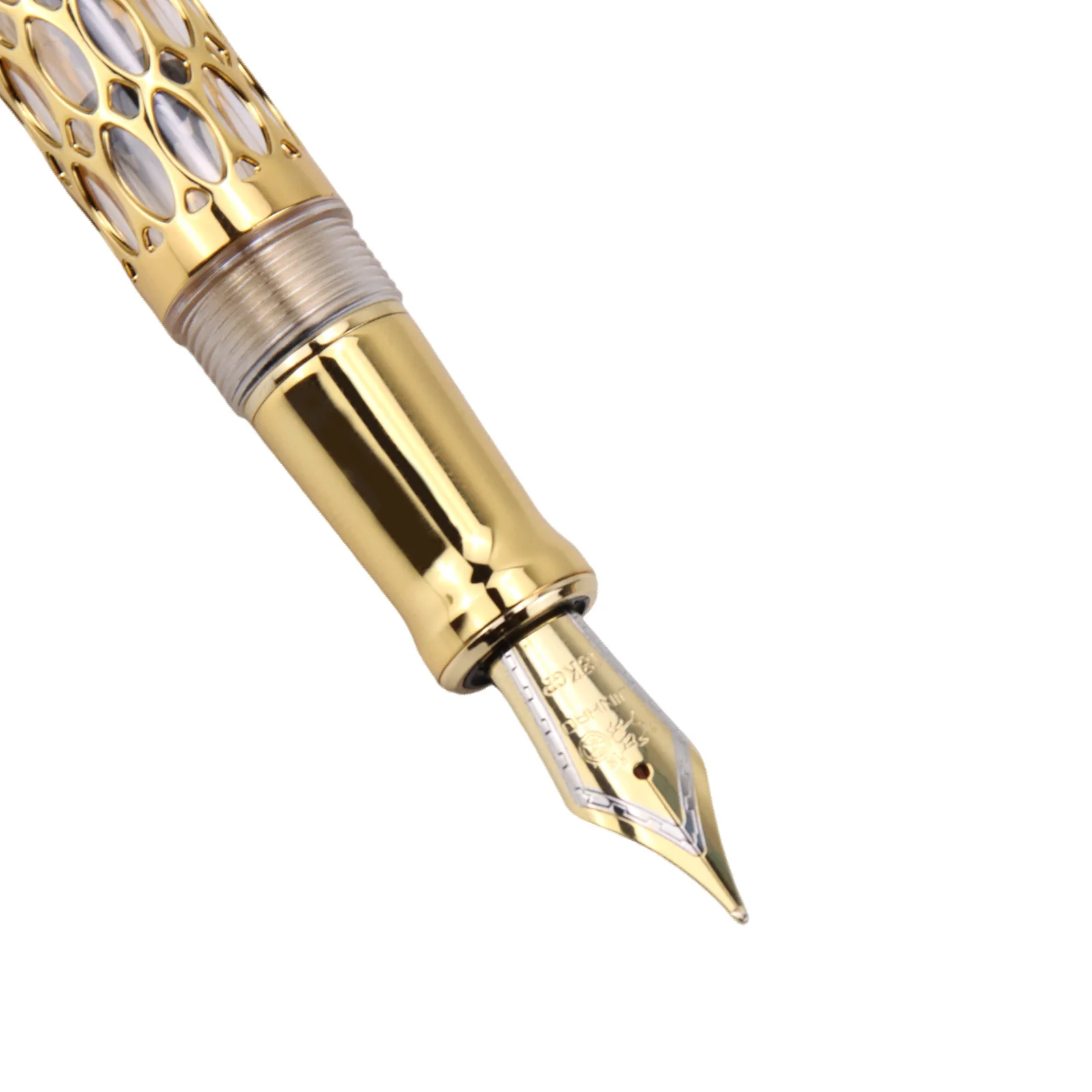 Jinhao-pluma estilográfica Century 100, rotuladores de tinta ahuecados de oro Real, suministros de negocios de oficina y escuela, Nib suave