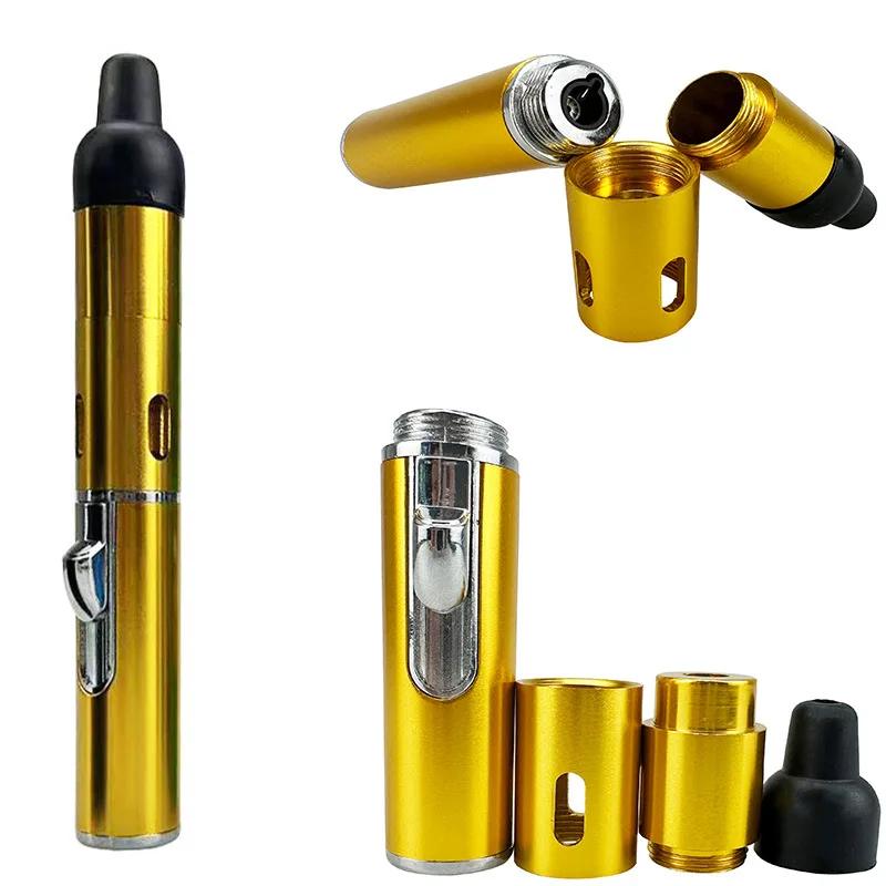 2024 New Lighters Long Portable Metal All in One Pipe Built-in Detachable Inflatable Windproof Lighter Smoking Tool