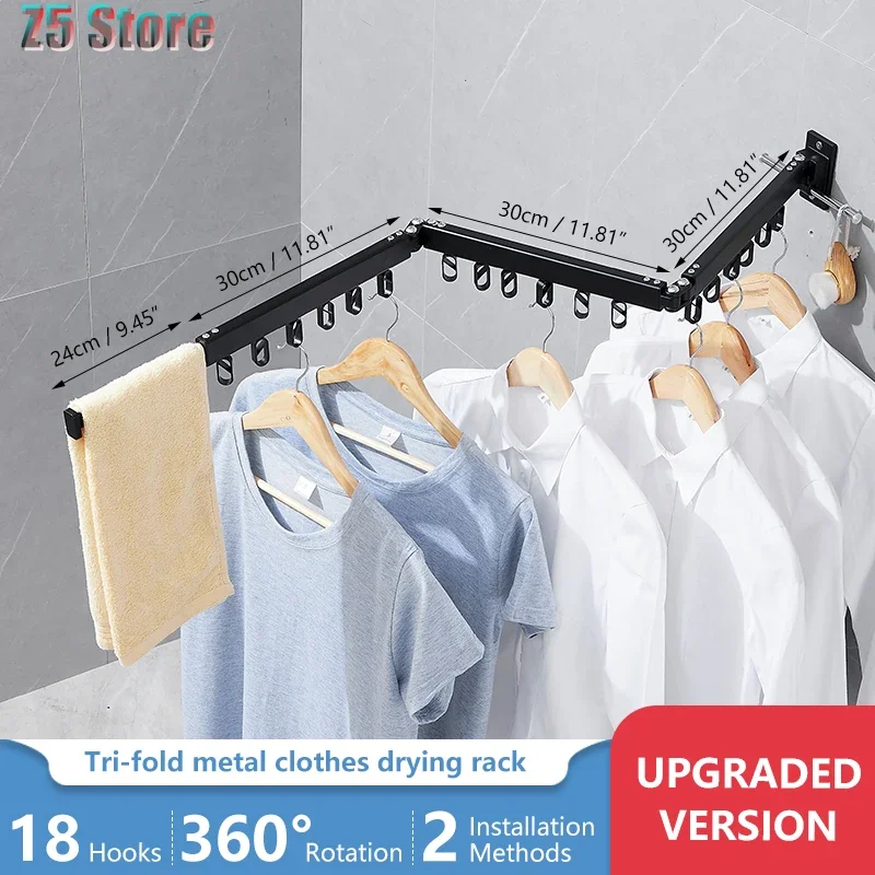 

Upgrade Folding Clothes Hanger Wall Mount Retractable Cloth Drying Rack Indoor & Outdoor Aluminum Home Laundry Clothesline