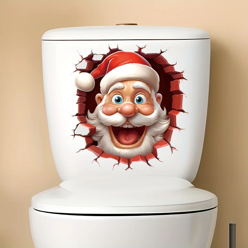 

Creative Naughty Santa Claus Broken Wall Toilet Stickers-Living Room Cabinet Refrigerator Home Decoration Decals Stickers m1353