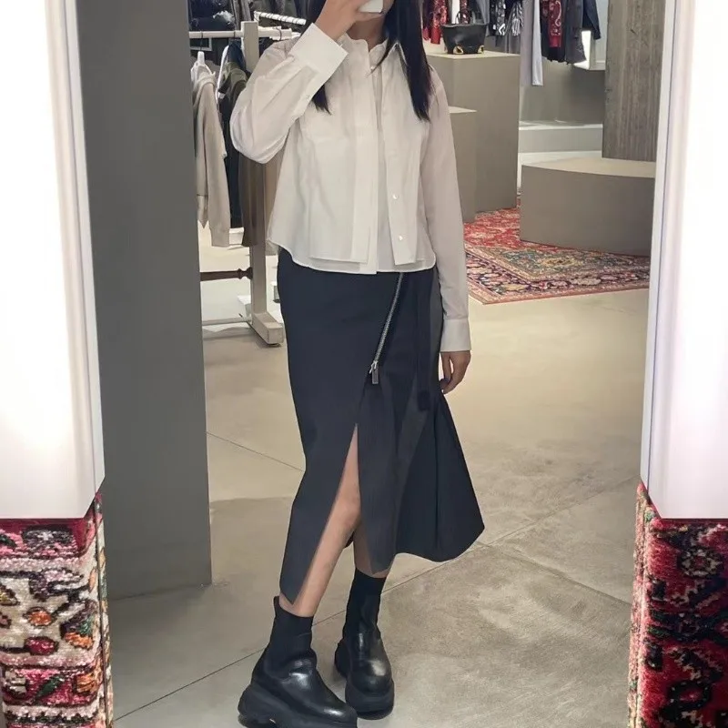 2025 Autumn Winter New Patchwork Color Block Skirt Women Loose Casual Versatile Irregular Long Skirt