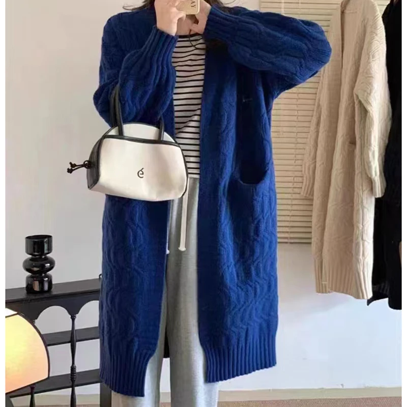 ITOOLIN Women Autumn Thicken Knit Long Cardigan Coat With Pockets Lantern Sleeve Warm Loose Wome Causal Sweater Jacket Winter