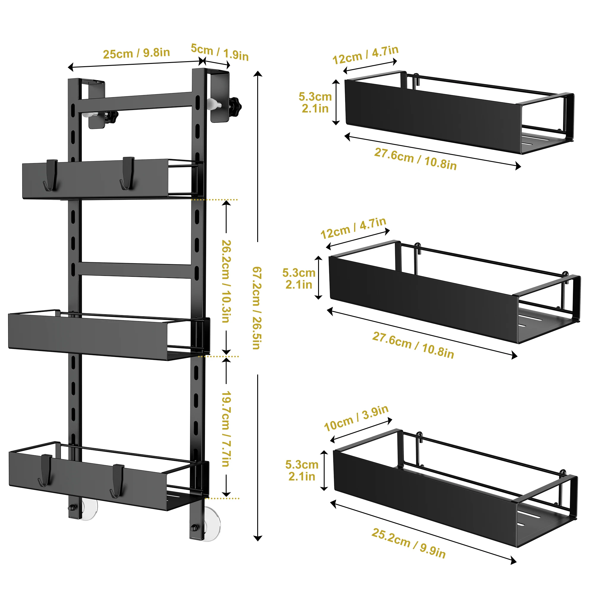 1pc 3-layer Door Hanging Storage Rack, Height Adjustable Bath Hanging Rack, Black, Home Organization And Storage Supplies