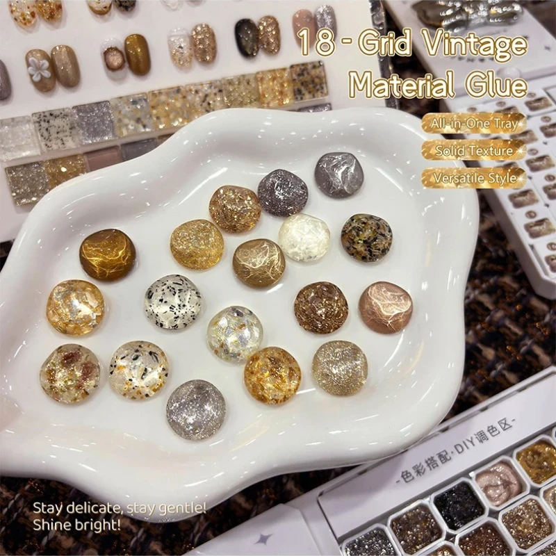 

18Colors Vintage Material Solid Glitter Gel Nail Polish Semi Permanent Soak Off UV LED Nail Art Gel Varnishes for Manicure