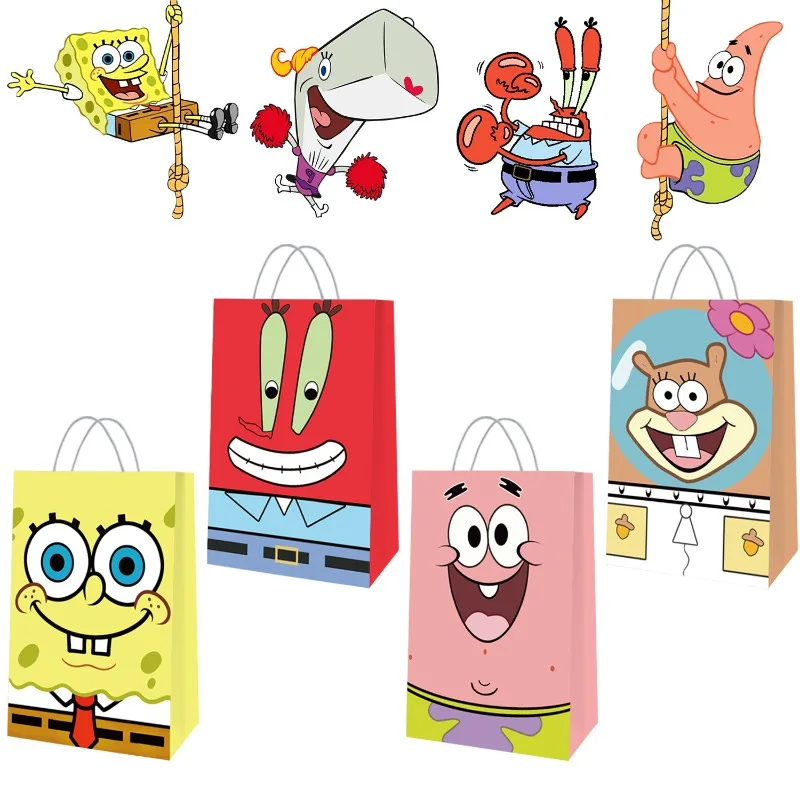 

12pcs SpongeBobed Favor Candy Box Gift Box Paper Bags Anime Theme Birthday Party Decoration Kawaii Patrick Star Candy Boxes Gift