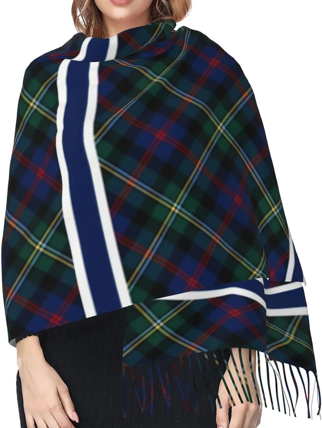 Damenmode, kariertes Kaschmirgefühl mit Quaste, großer Schal, warmer Party-Schal, Wickelschal, Schal für Geschenk, Frauen, Frühling, Herbst, Winter