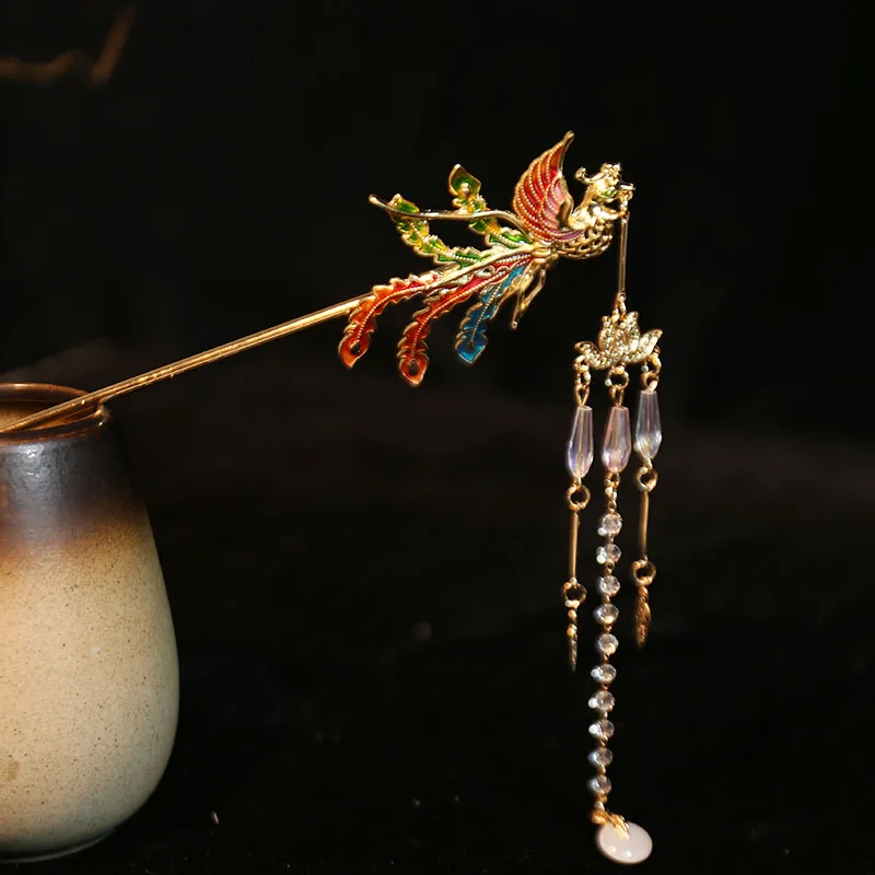 New Chinese style Phoenix Dragon Hairpin with ancient style and high-end feel, tassel hairpin, cheongsam, Hanfu, coiled hair, he