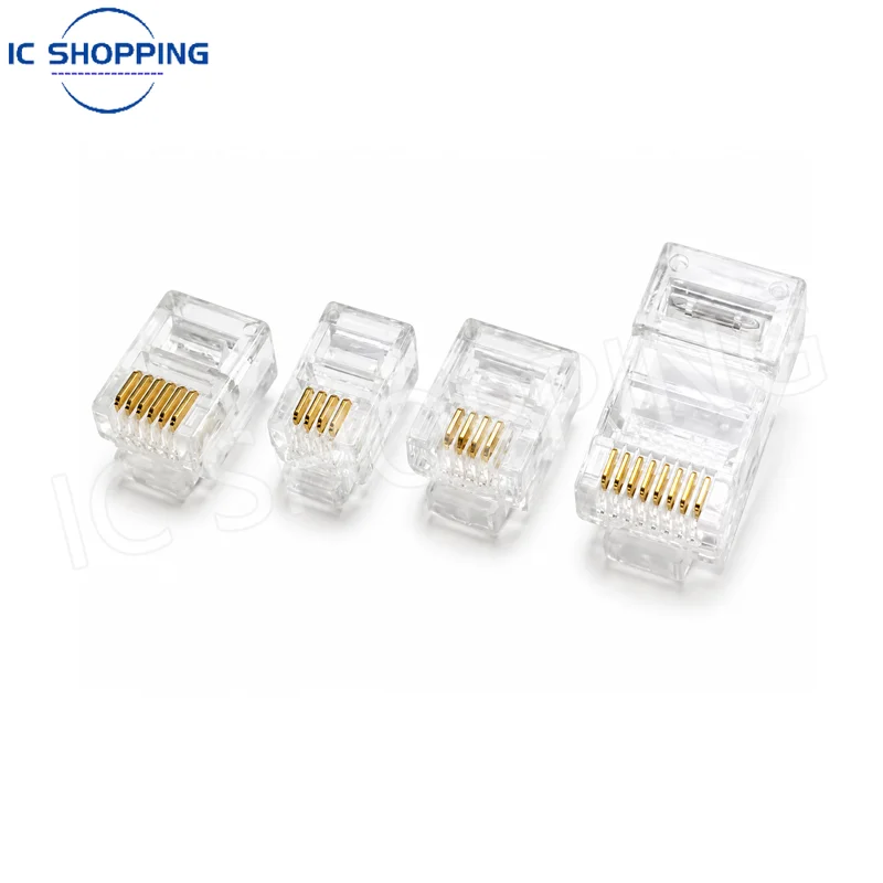 1000PCS Telephone Modular Plug Connector 6P6C 6P4C 4P4C RJ11 RJ12 RJ9 Gold Plated Crystal Head