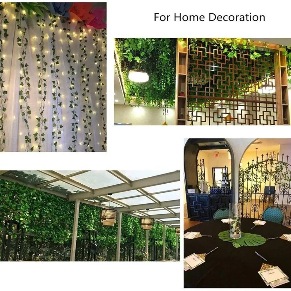 2M-10M Fake Green Leaf String Lights 20/50/100LED Glowing Artificial Ivy Vine Fairy Light Waterproof Wedding Party Decoration