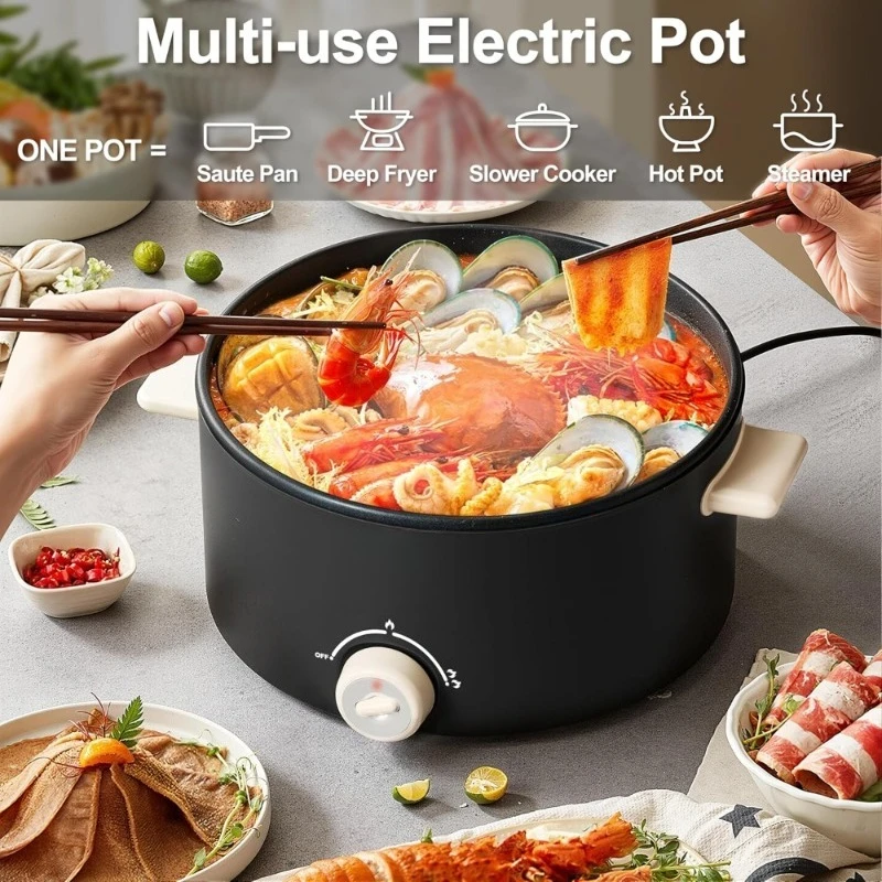 

4L Electric Hot Pot with Non-Stick Coating Dual Power Deep Frying Shabu Shabu Pot for Steak Pasta Party Cooking Large
