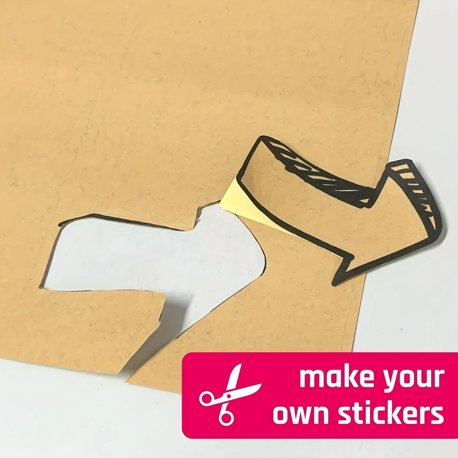 Kraft Paper Printing Stickers, Kraft auto-adesivo, 50 folhas de papel Kraft adesivos, A4