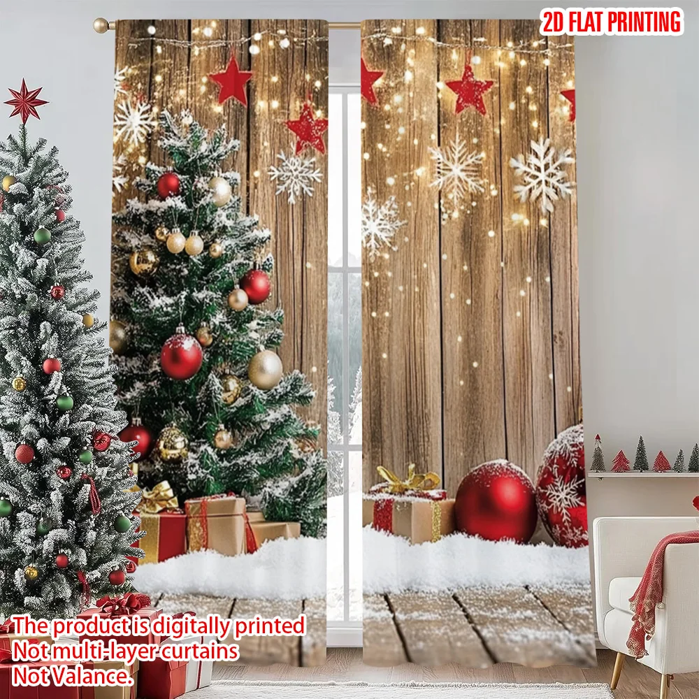 

2pcs 2D flat printing Merry Christmas Drapes Christmas 18 Durable Polyester Without Electricity Spring Party & Holiday Decor Use