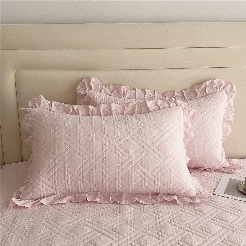 Bonenjoy 2pcs Pillowcase Ruffles Pillow Cover Solid Color Cushion Cover 48x74cm Rectangle Pillowslip Home Pillow Case 베개커버