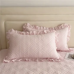 Bonenjoy 2pcs Pillowcase Ruffles Pillow Cover Solid Color Cushion Cover 48x74cm Rectangle Pillowslip Home Pillow Case 베개커버