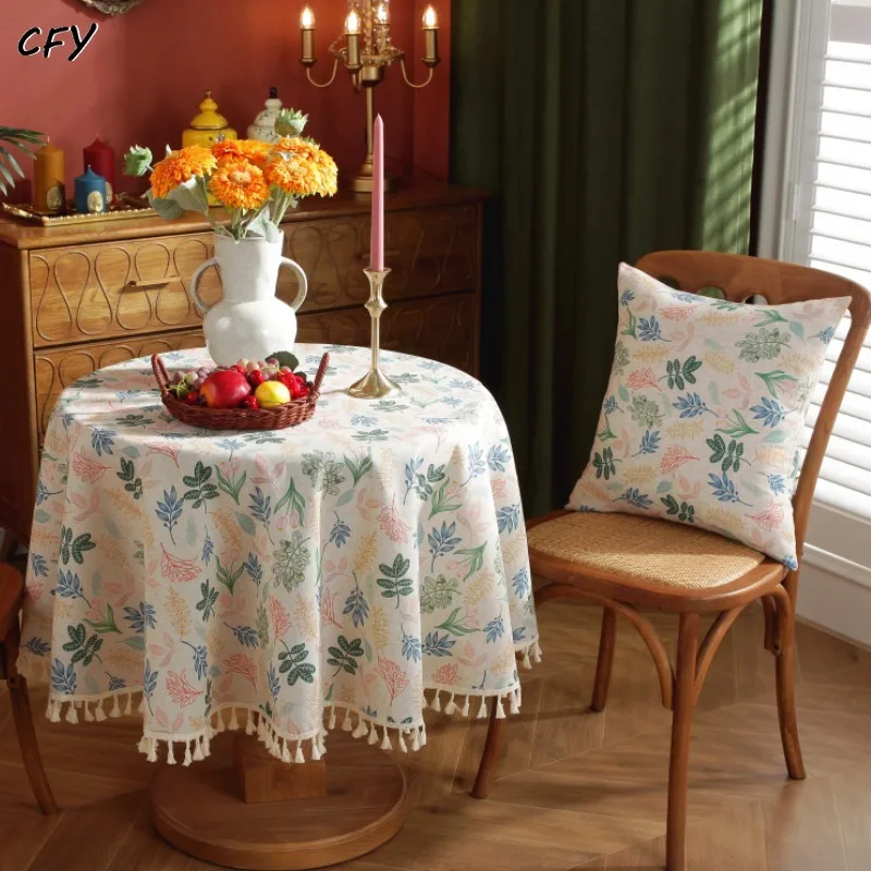 

American Colorful leaf tassels Round Tablecloth Table Cover Round Chicken Table Cloth Tablecloth for Table Tea Round Table Map