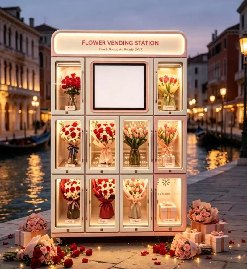 Made in China 24H Unmanned Flower Vending Machine With Refrigerated Fresh Keeping System, Custom Lattice Size, Remote Control