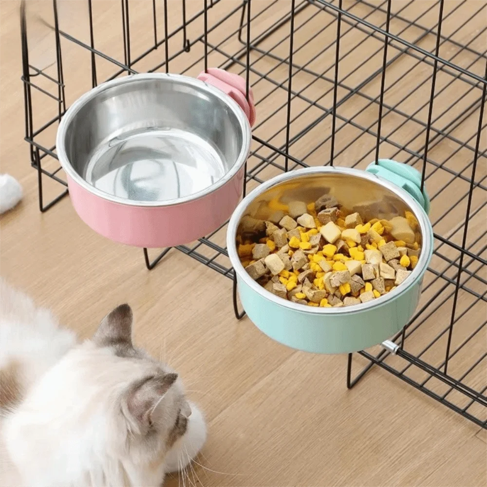 

Hanging Dog Crate Food and Water Bowl Stainless Steel Anti-spill Small Pet Bowl Kennel Removable Dish Feeding Cup Pet Supplies