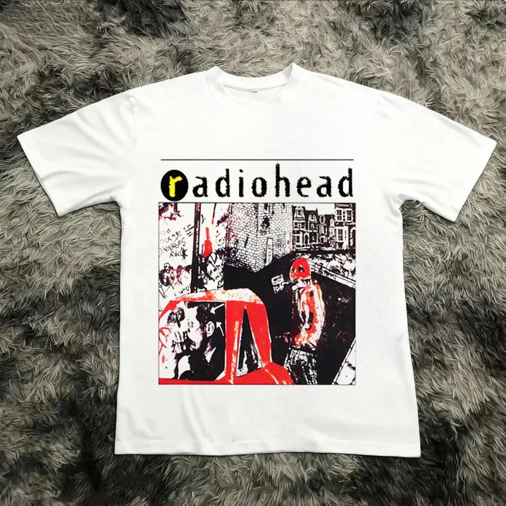 Radiohead The Bend Cat Graphic Print Short Sleeves T-shirt Men Women Summer 90s Retro Rock Music T-shirt Casual Y2K Streetwear