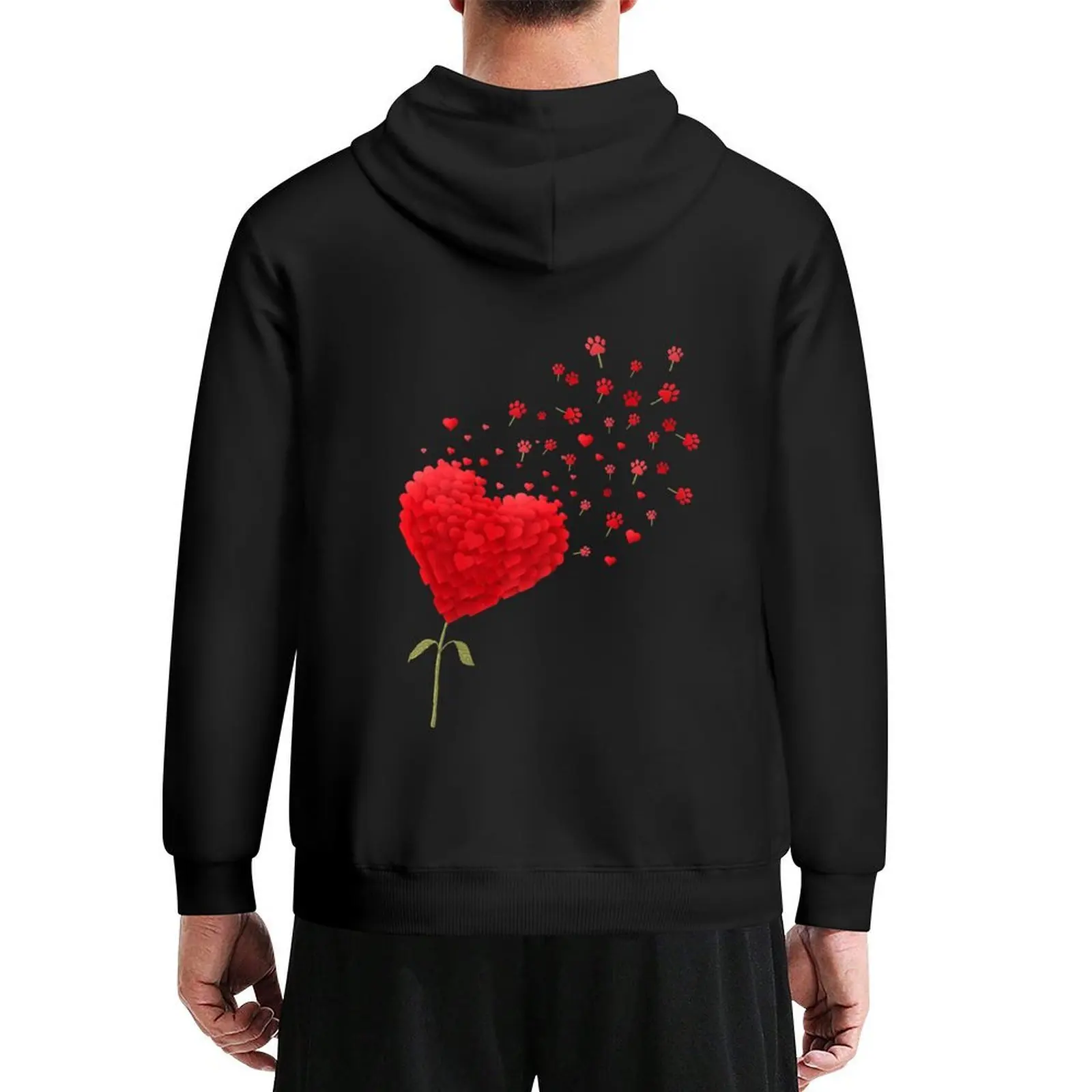 

Cute Dog Paw Valentine's Day Flower Fly Dandelion Red Hearts Hoodie winter clothes graphic t shirts men tracksuits
