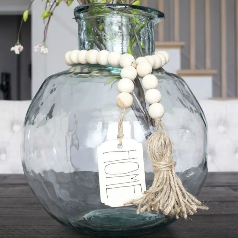 Wooden Bead Garland with Tassels Farmhouse Beads Rustic Country Decor Natural Wood Bead for Wedding Room Gift DropShip