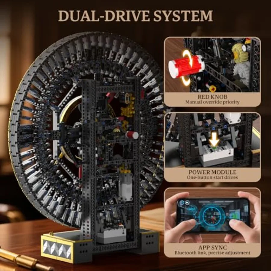 Juego de construcción de reloj Grand - Más de 3675 piezas Modelo de reloj DIY motorizado con engranajes mecánicos, control y visualización en tiempo real, Engi avanzado
