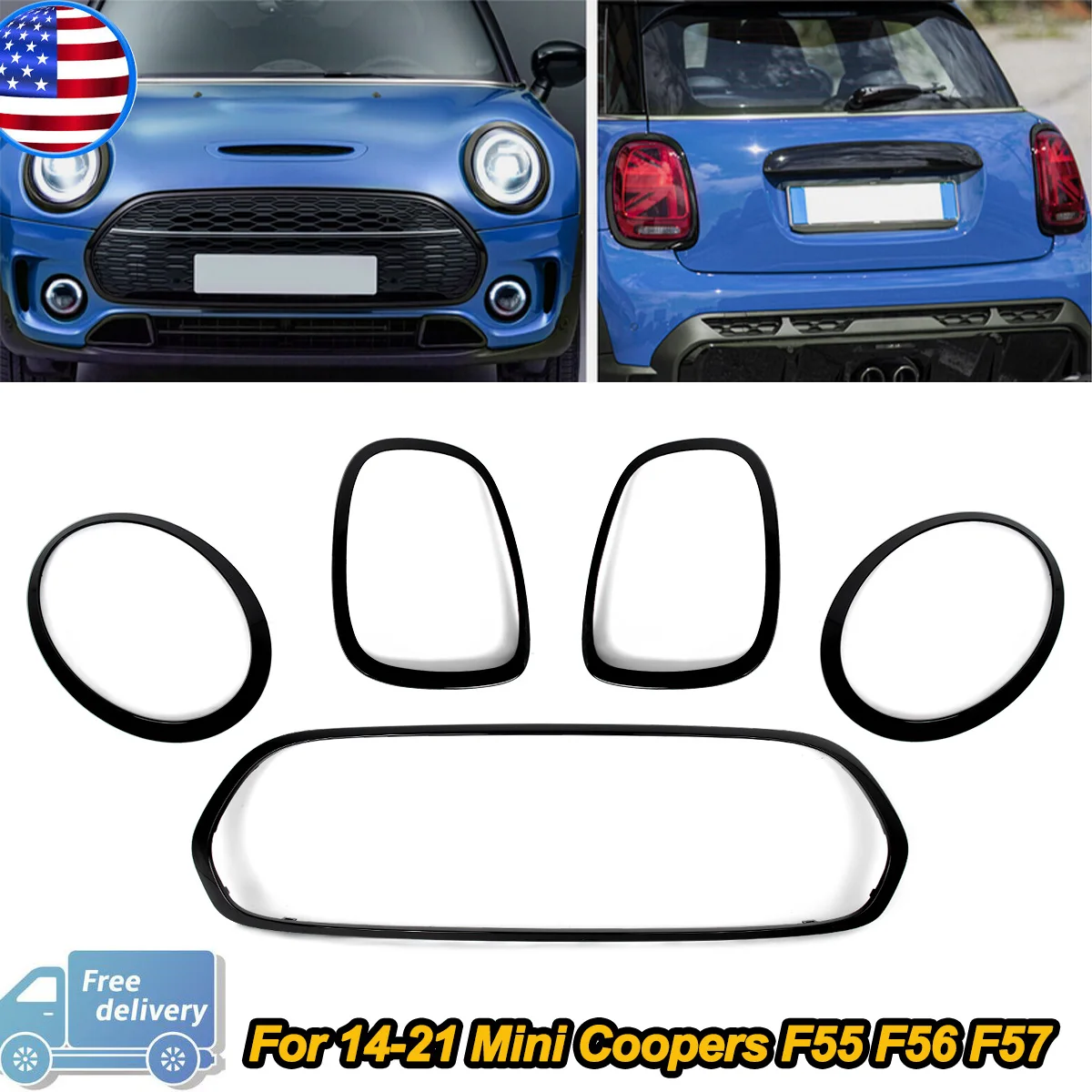 

Grille Surround Ring for Mini Cooper F55 F56 F57 2014 2015 2016 2017-2021 Centre Grille Frame Headlight Taillight Trim Black