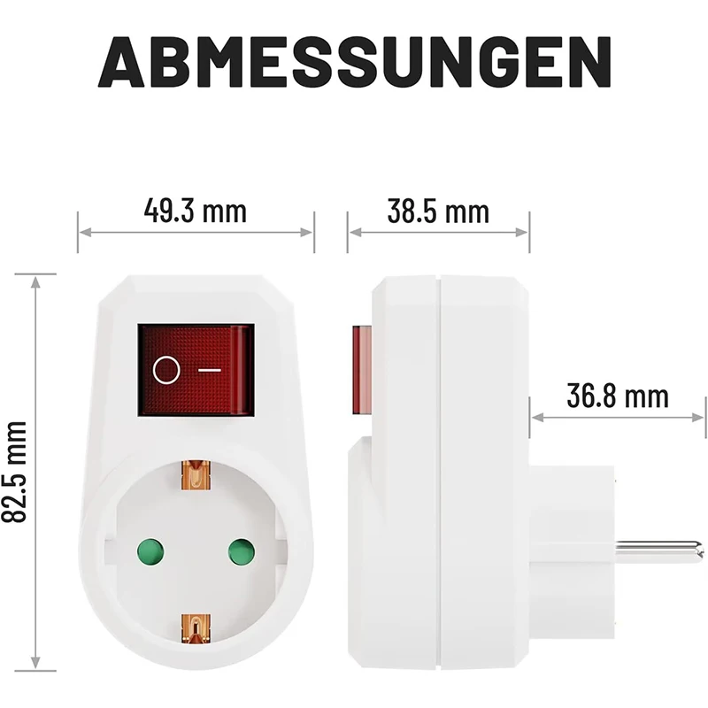 Schuko Power Strip with Switch EU Socket Splitter 3680W Flame Retardant 1/2/3 Way Home & Office Use - 3600W 8K 2.4A