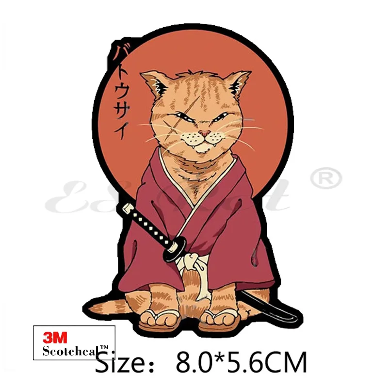 Waterproof Japanese-style Samurai Cat Sticker  for Luggage Water Cup Laptop  Cute Stickers