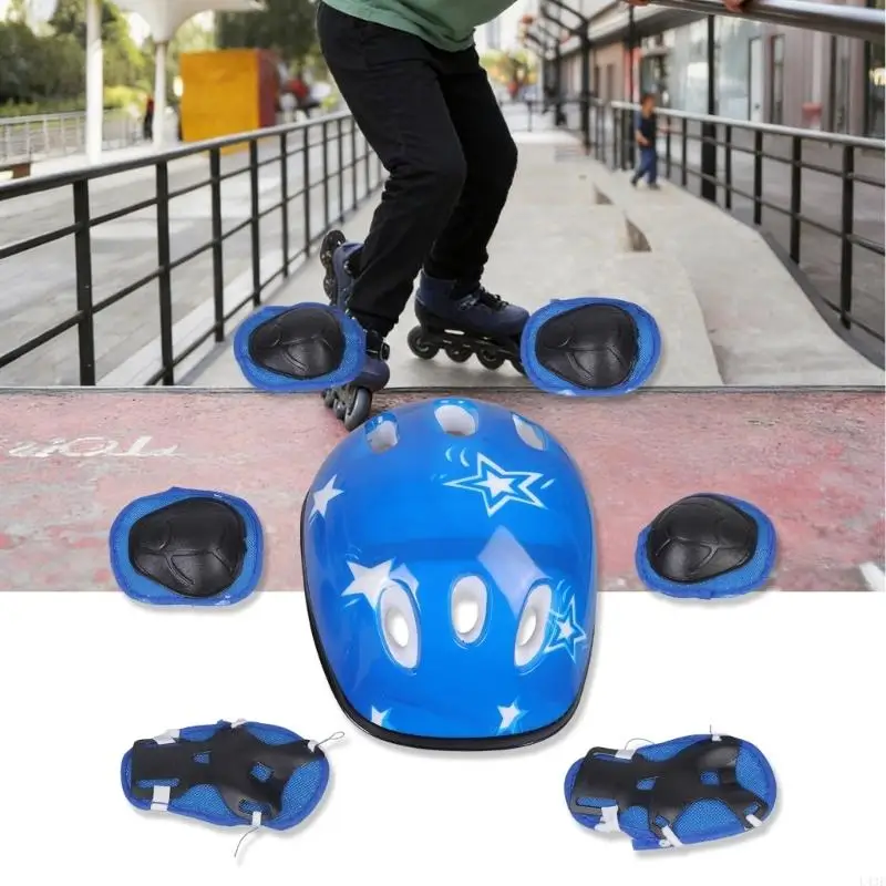 7Pcs Kid Protective Gear Set for 3-16 Boy Girl Scooter Roller Skating, with Biking Headgear Knee Elbow Pad Wrist Guard 