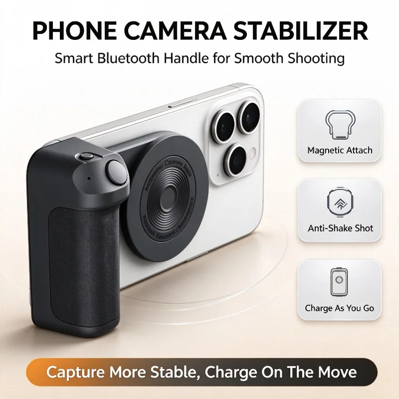 Smart Bluetooth Magsafe Magnetic Camera Grip Phone Anti-shake Selfie Stick Bracket Desktop Wireless Charging Photo Holder