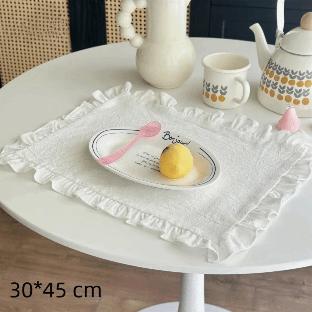 Retro Soft Ruffle Placemats Cotton Round Table Cup Mat Square French Cloth Napkins Table Decor