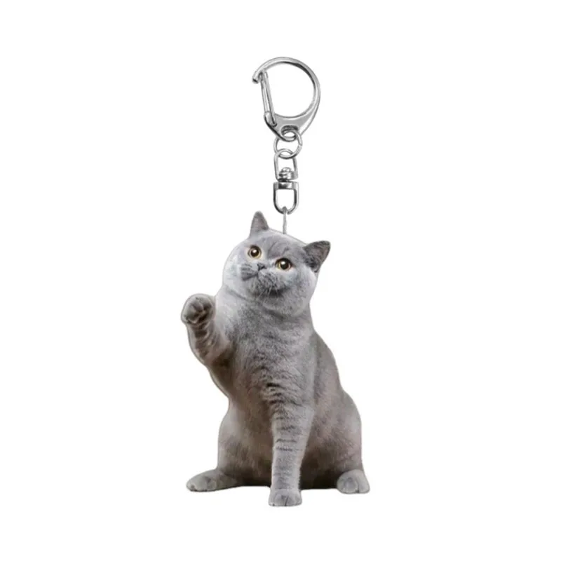Women Cute Acrylic Cat Key Chains Lovely Black White Cat Pendant Children Funny Keychains Girls Schoolbag Ornament Jewelry