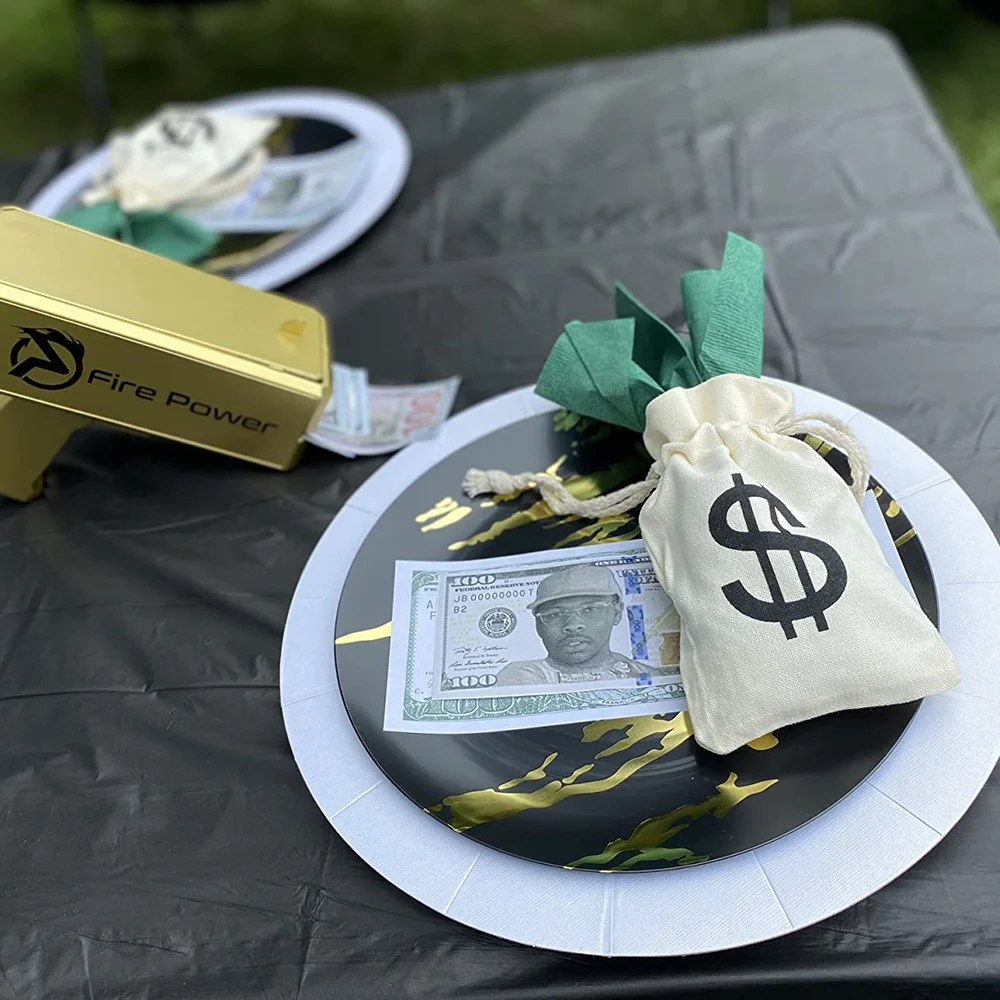 5 Stück Geldbeutel mit Kordelzugverschluss, Dollarzeichen, Symbol, Geburtstagsparty, Gastgeschenke, Kostüm-Requisiten, Piratenbank, Räuber, Cowboy, Cosplay – Detail 4