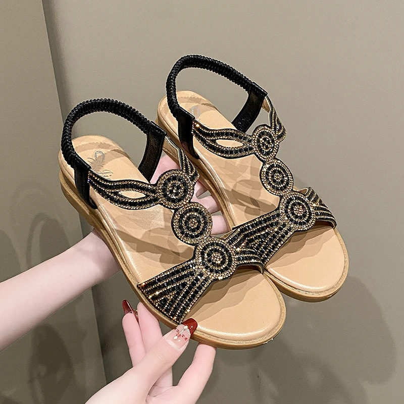 2024 Summer New Designer Platform Sandals Women Fashion Casual Roman Shoes Female Solid Color Crystal Sandalias Mujer