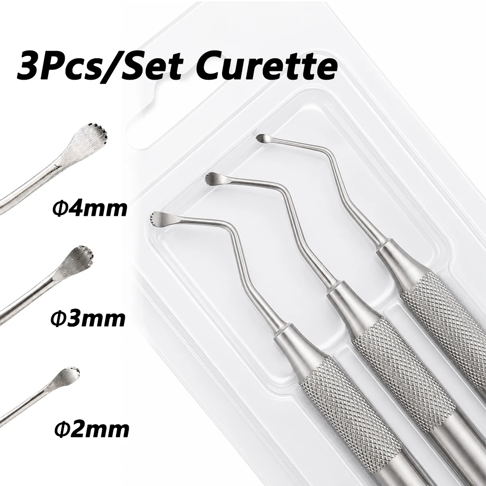3-teiliges Dental Gracey Curette Set, gezahnte chirurgische Knochenspatel aus Edelstahl für die Parodontal- und Implantatpflege, Zahnmedizinische Instrumente – Detail 1
