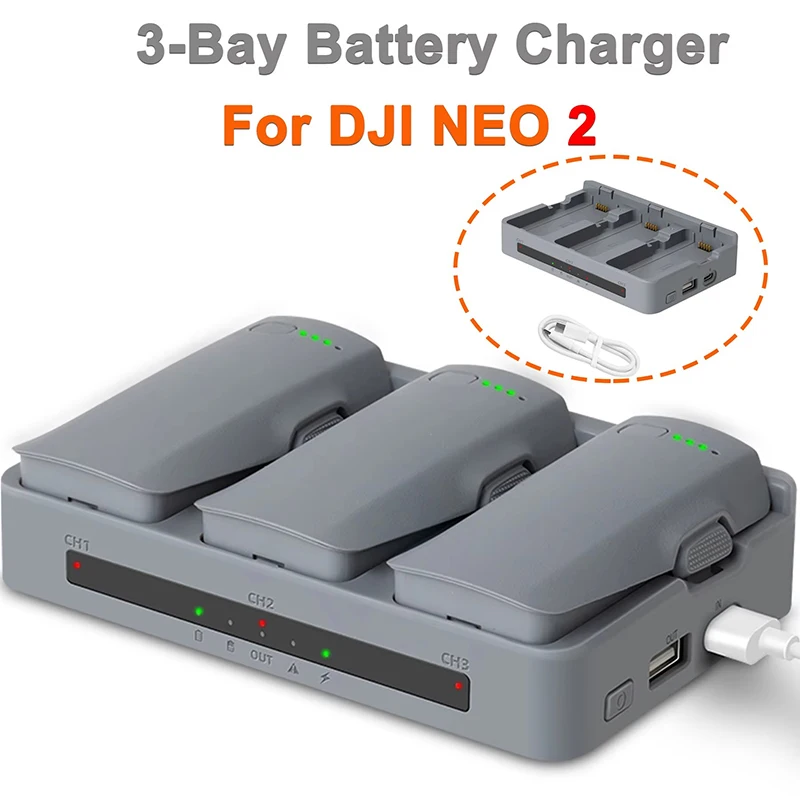 

3-Bay Battery Charger for DJI Neo 2 Smart Charging Hub Fast Charge Dual Mode (Full/Storage) Temperature Protection Charging ACC