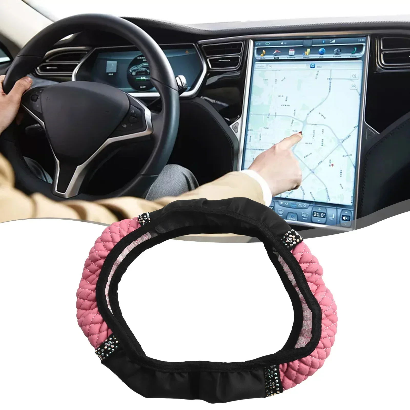 

Steering Cover Gorgeous Bling Leather Rhinestone Car Steering Wheel Cover With Shoulder Pads Pink Fashion Forward