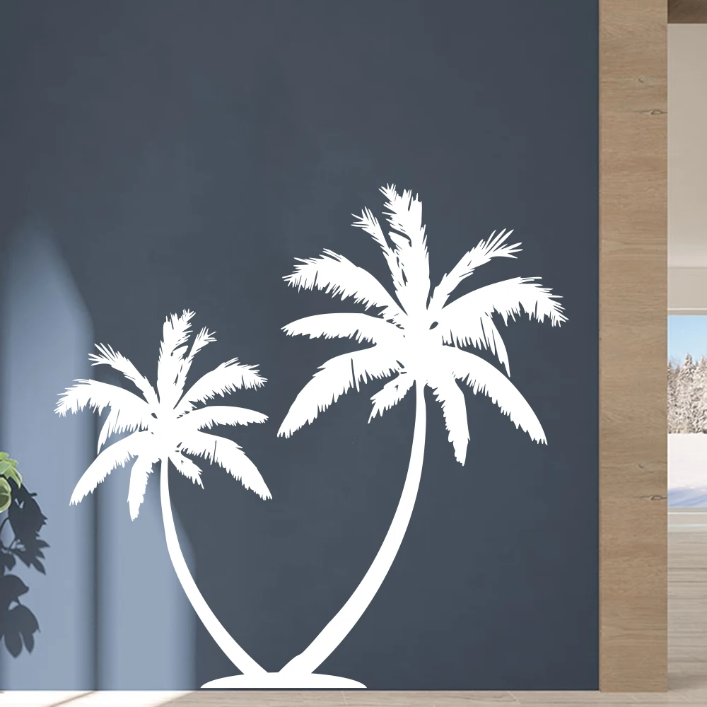 2Pcs Palm Tree Summer Beach Wall Sticker Living Room Playroom Jungle Forest Travel Wall Decal Bedroom  Home Decor